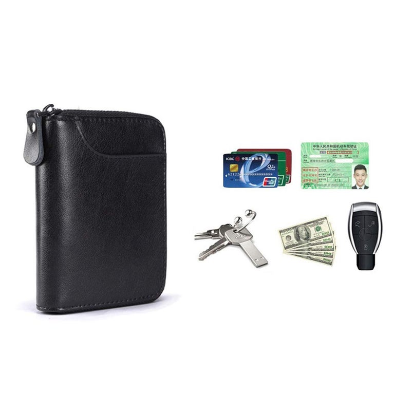 BAKUN Large Zipper Leather Car Key Case, Key Holder Key Organizer Wallet, With 16 Hooks(Black) - Image 3